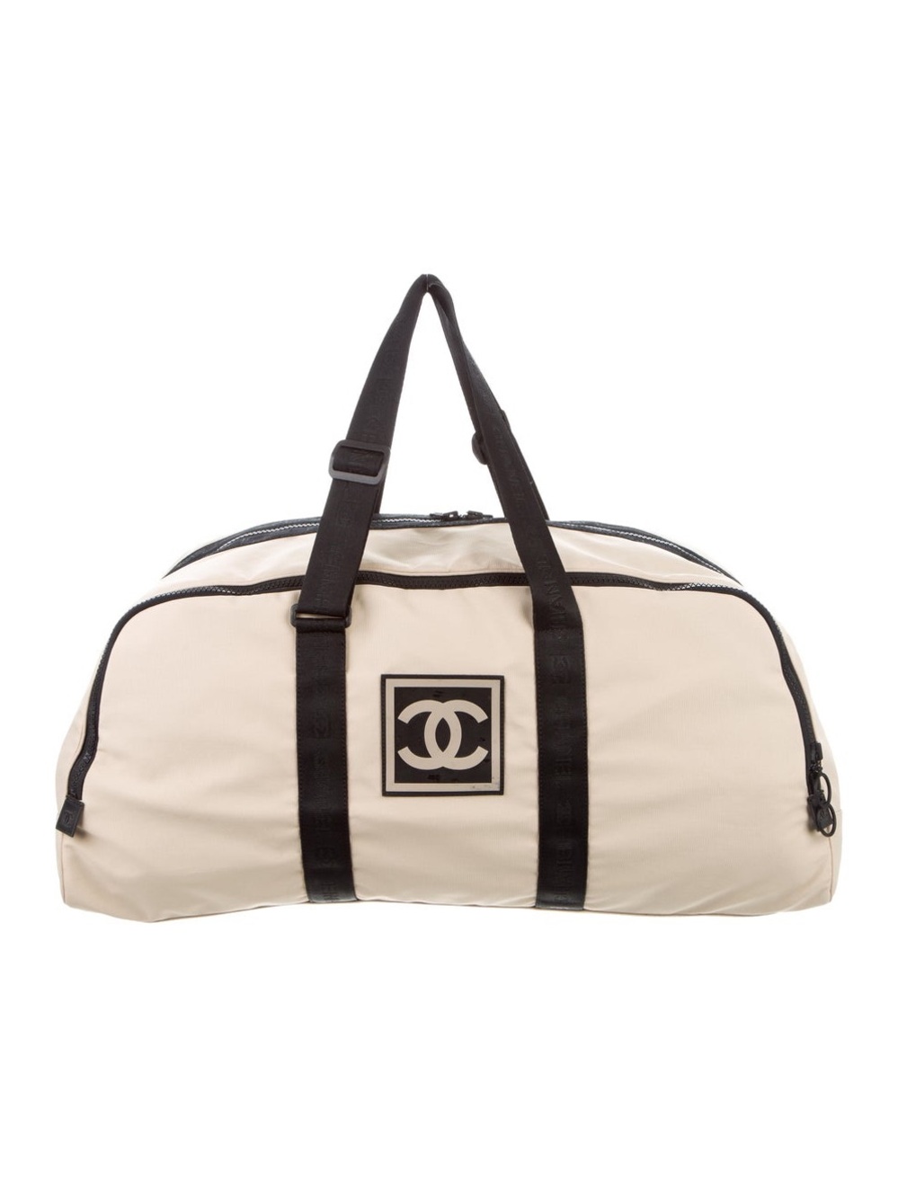 CHANEL Sport Line Canvas Weekender Duffle Bag Cream Black CC Logo Travel  Bag